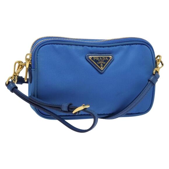PRADA Shoulder Bag Nylon Gold Blue - Picture 1 of 12